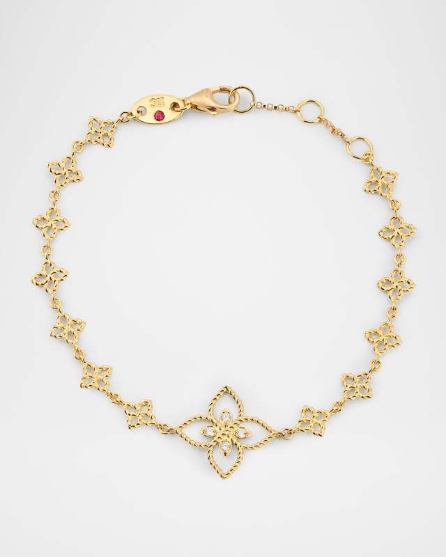 18K Yellow Gold Principessa Diamond Flower Chain Bracelet
